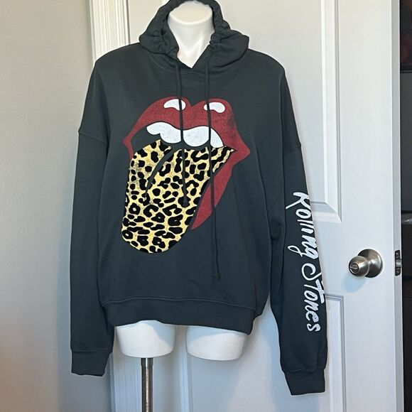 DAYDREAMER Rolling Stones Tongue Hoodie Small Grey Oversized USA Flocked Shirt - Picture 1 of 10